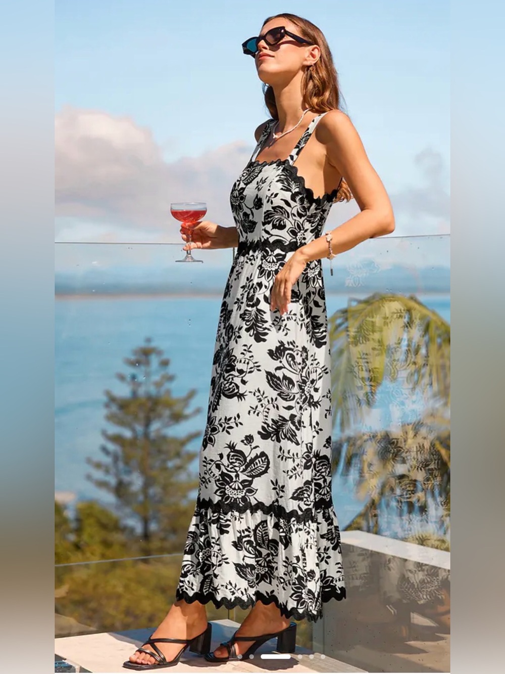 Cupshe Black and White Floral Maxi Dress, Size L